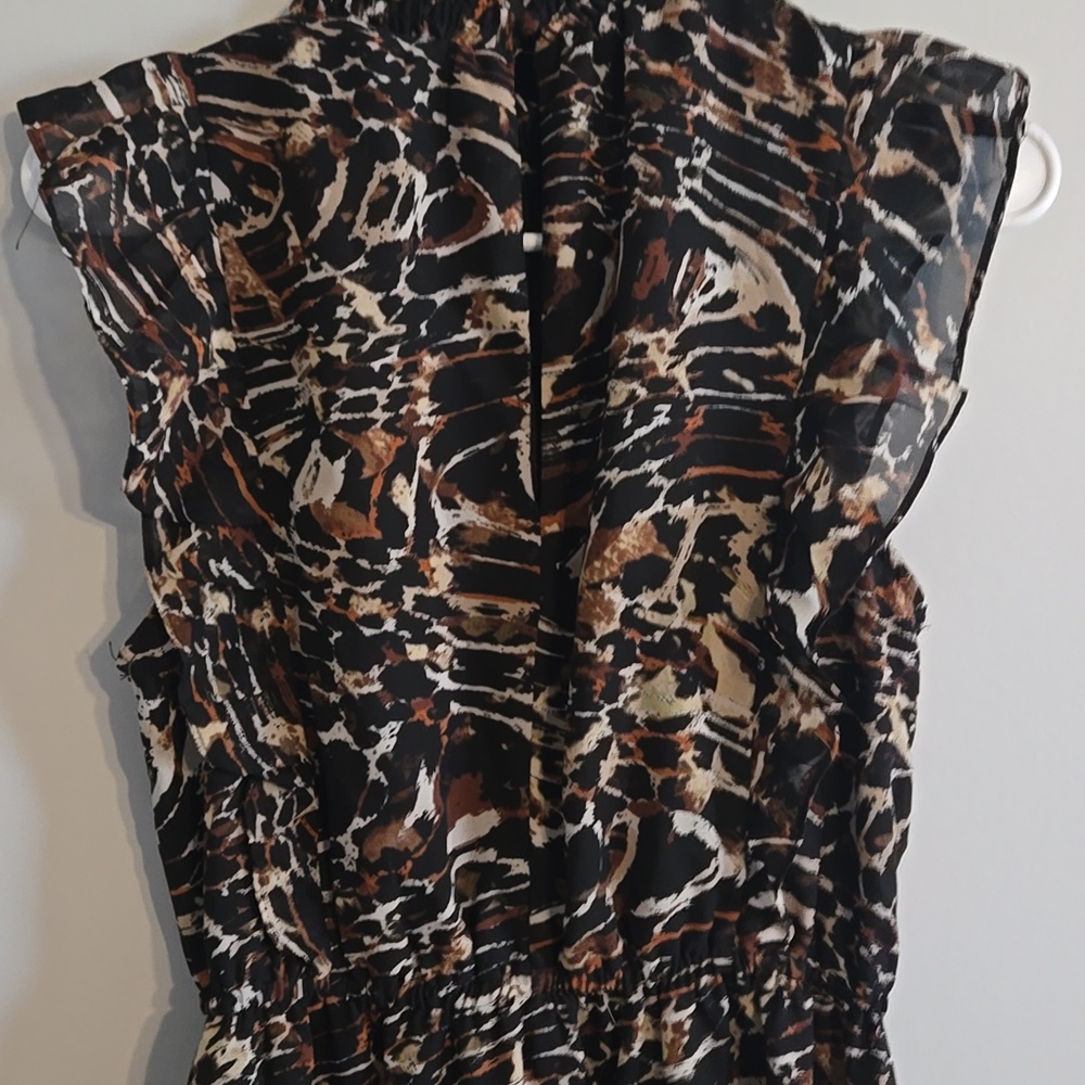 Steve Madden Anna Sleeveless Chiffon Ruffle Dress W/ Animal Print, Medium - Picture 6 of 7